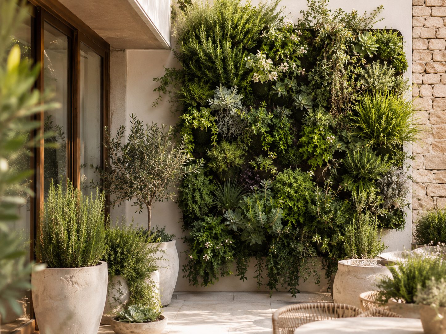 Jardín vertical natural en exterior